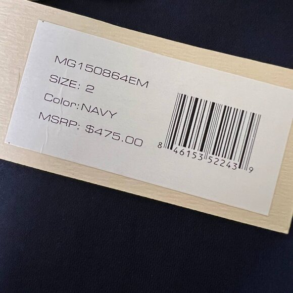 Halston Heritage NWT Navy Chiffon Sheath Dress Beaded Strap Sz 2 Mother of Bride - Picture 4 of 9